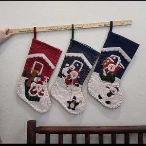 3 Vintage Woodland Sleds Christmas Stocking Lot
